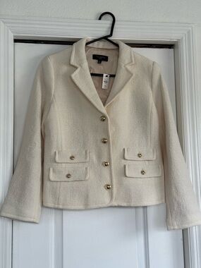 Talbots Cream Notch-Collar Wool-Blend Blazer with Gold Buttons